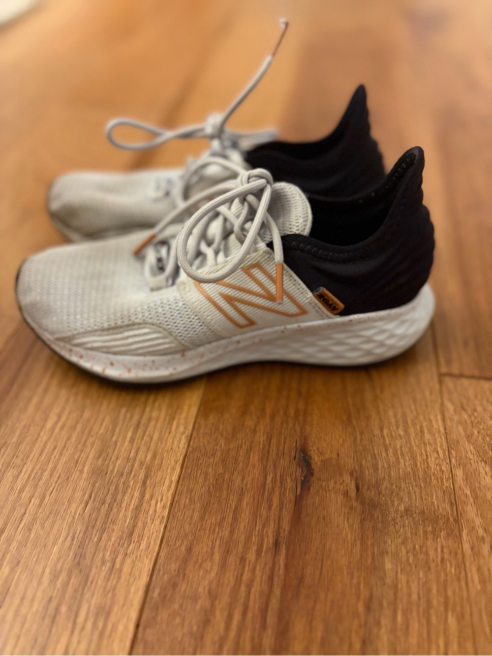 New Balance Youth White & Black Running Shoes with Gold Logo